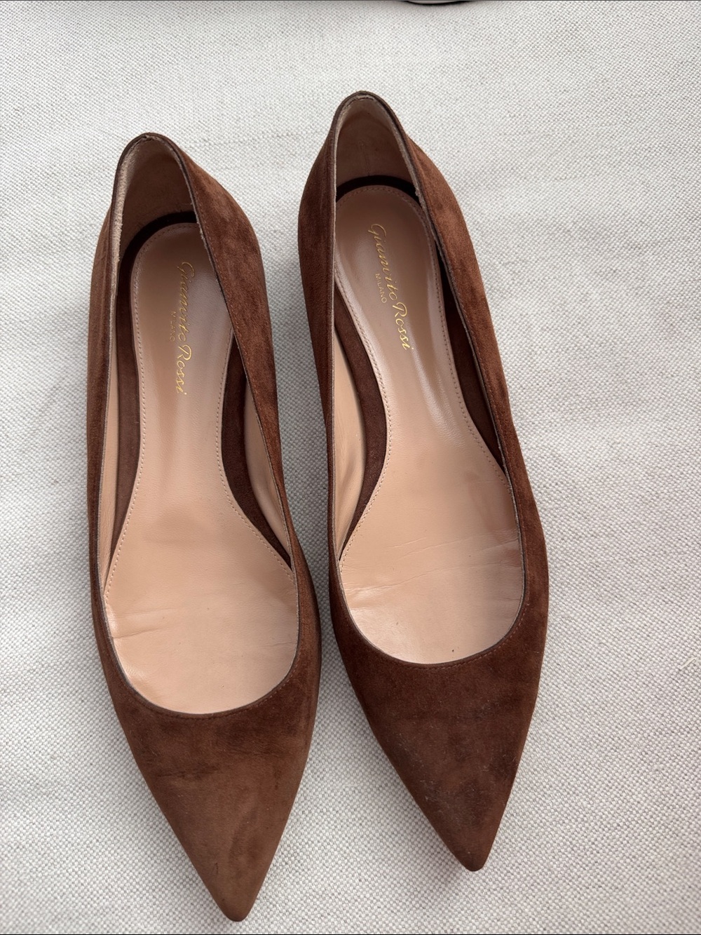 Gianvito Rossi Chestnut Brown Suede Pointed-Toe Flats